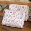Vintage Court Style Bow & Floral Quilted Cosmetic Bag, Large Capacity Soft Portable Makeup Toiletry Storage Bag