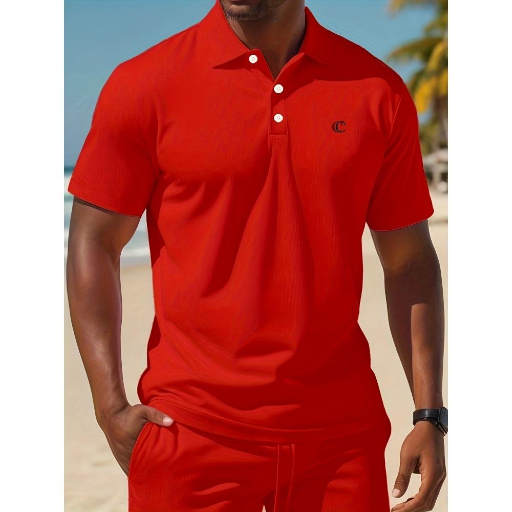 

Мужской повседневный спортивный комплект ПОЛО и шорты с принтом букв CC, с коротким рукавом, на пуговицах S красный