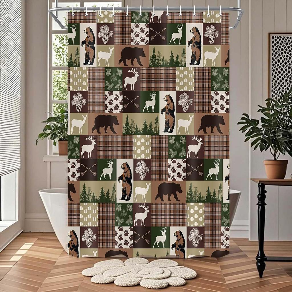 Drgilau Farmhouse Shower Curtain Rustic Bear Shower Curtain for Bathroom, Rustic Cabin Bath Curtains Decor Waterproof Farmhouse Country Bear Moose