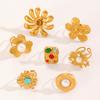 Stainless Steel Classic Flower Leaf Ring Pearl Stacked Ring Large Exaggerated Ring Women Gold Color Fine Jewelry Gifts for Her