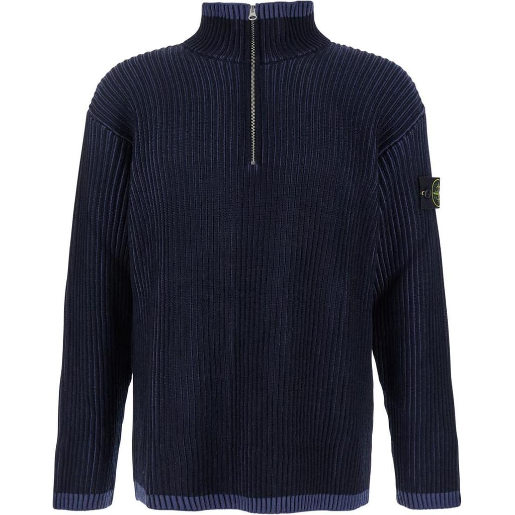 Stone Island Solid Color High Neck Half Zip Long Sleeve Sweater Men sweater Blue 8115516C1-V0020
