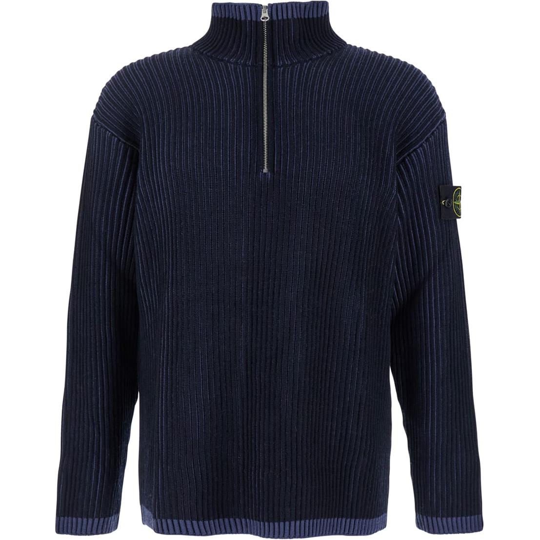 Stone Island Effen Hoge Hals Halve Rits Lange Mouwen Trui Heren trui Blauw 8115516C1-V0020 M