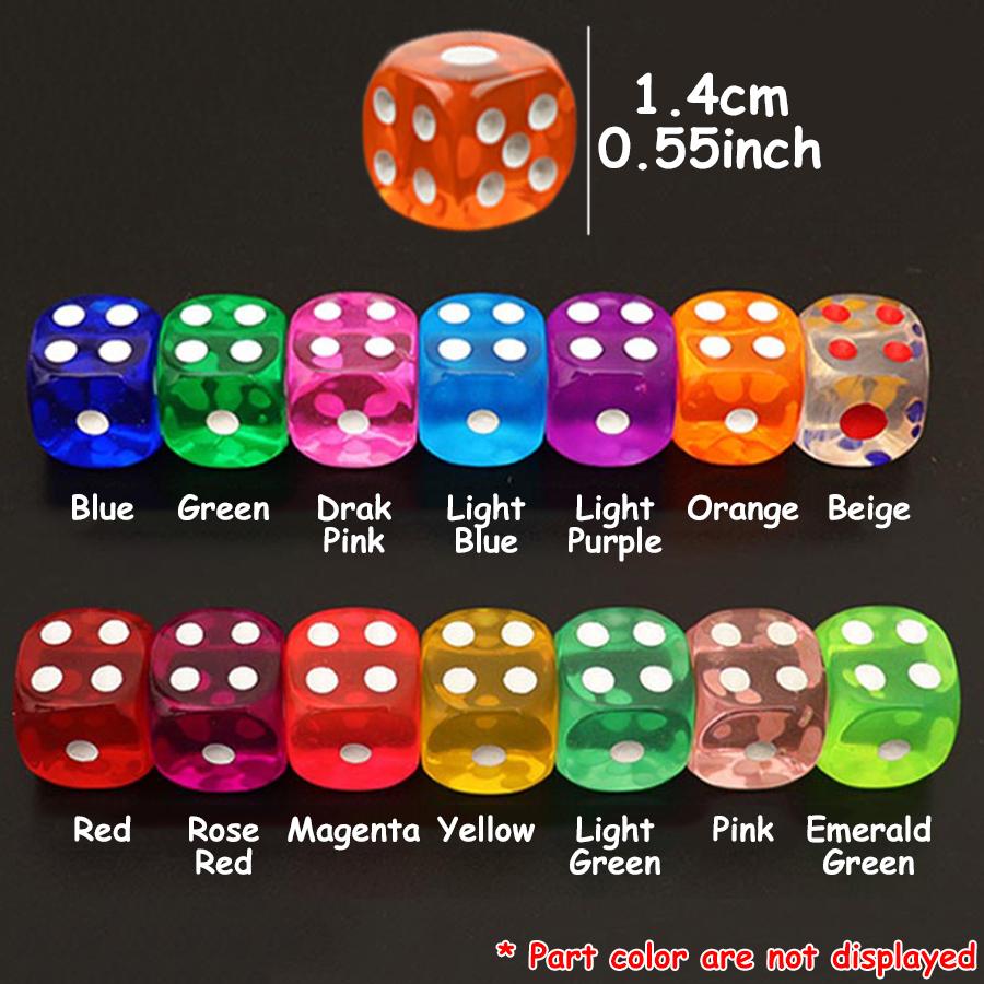 20pcs 14mm Acrylic Color Transparent Dice Round Angle Point Dice Points Game Party Board Game Accessories Point Game Props