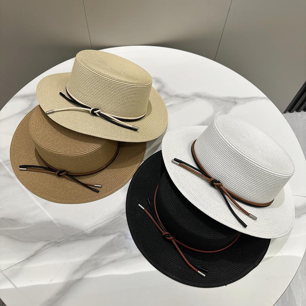 2025 Simple Straw Summer Women Beach Hat Female Casual Panama Hat Lady Brand Women Flat Brim Bowknot Straw Cap Girls Sun Hat