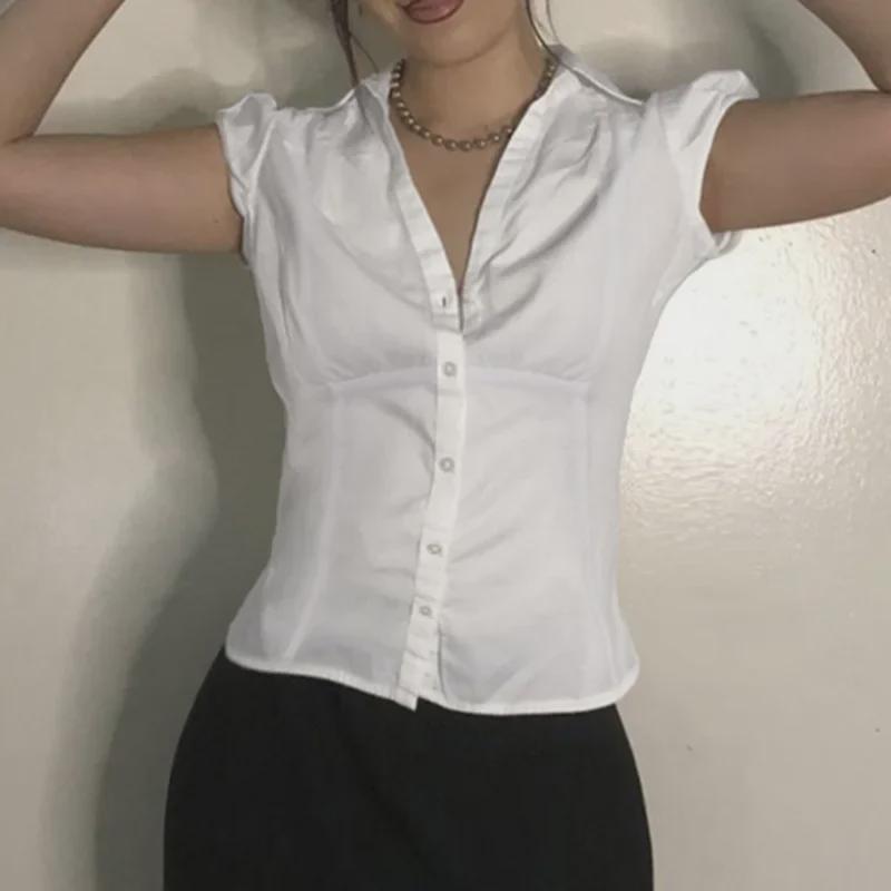 Bella's Chic Pleated Button-Down Short-Sleeve Lapel Top