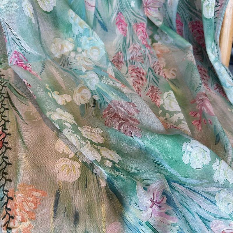 X110cm Floral Printed Square Scarf For Travel Sun Protection Air Conditioning Shawl