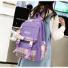 4pcs Elementary School Ultra Light Checkered BackpackWomen's Four Piece Oxford Wear-resistant SetHigh Capacity Backpacks for Middle School Students