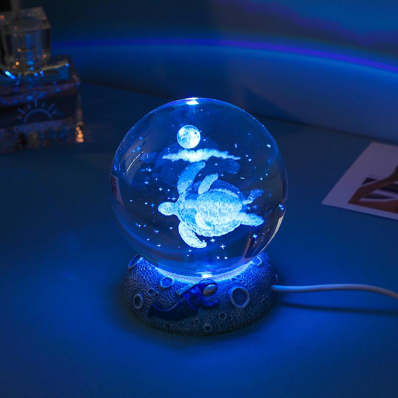 Cosmic 3D Crystal Ball Night Light with Seven-Color Resin Base