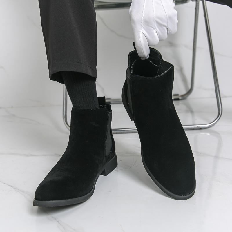Large Size 38-48 Luxury Blue Men's Chelsea Boot Comfortable Slip-On Suede Leather Boots For Man Pointed Toe Flat Men Ankle Boots