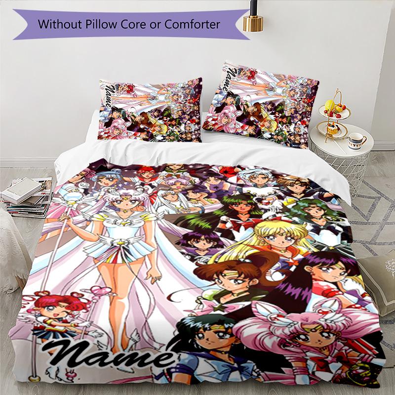 3pcs Sailor Moon 2 Cover Set - Personalized Name, HD Printed Bedding with 1 Cover and 2 Pillowcases - Perfect for Home Decor, Easy Care
