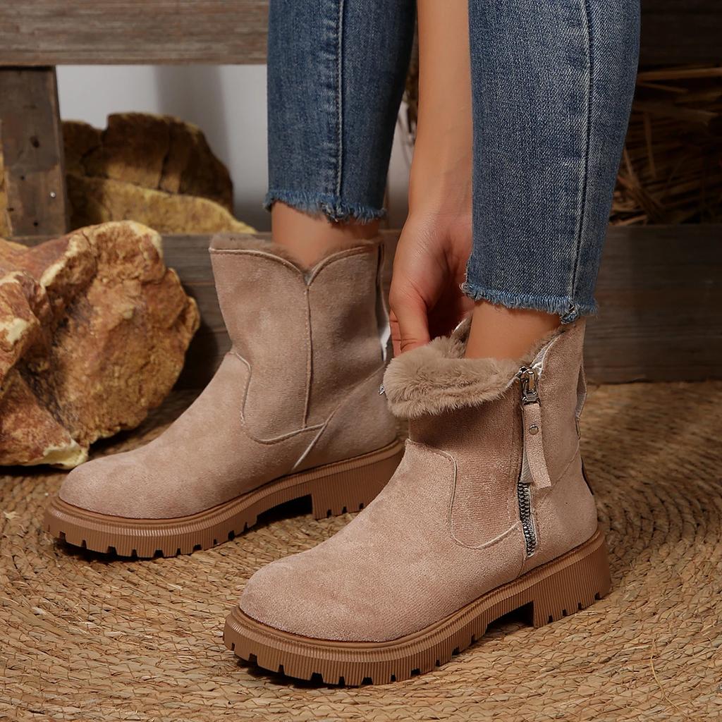Mode 2025 Neue Damen Schneestiefel Rutschfeste Kurze Plüsch Flats Schuhe Damen Winter Warm Modedesigner Plateau-Stiefel Zapatos De Mujer