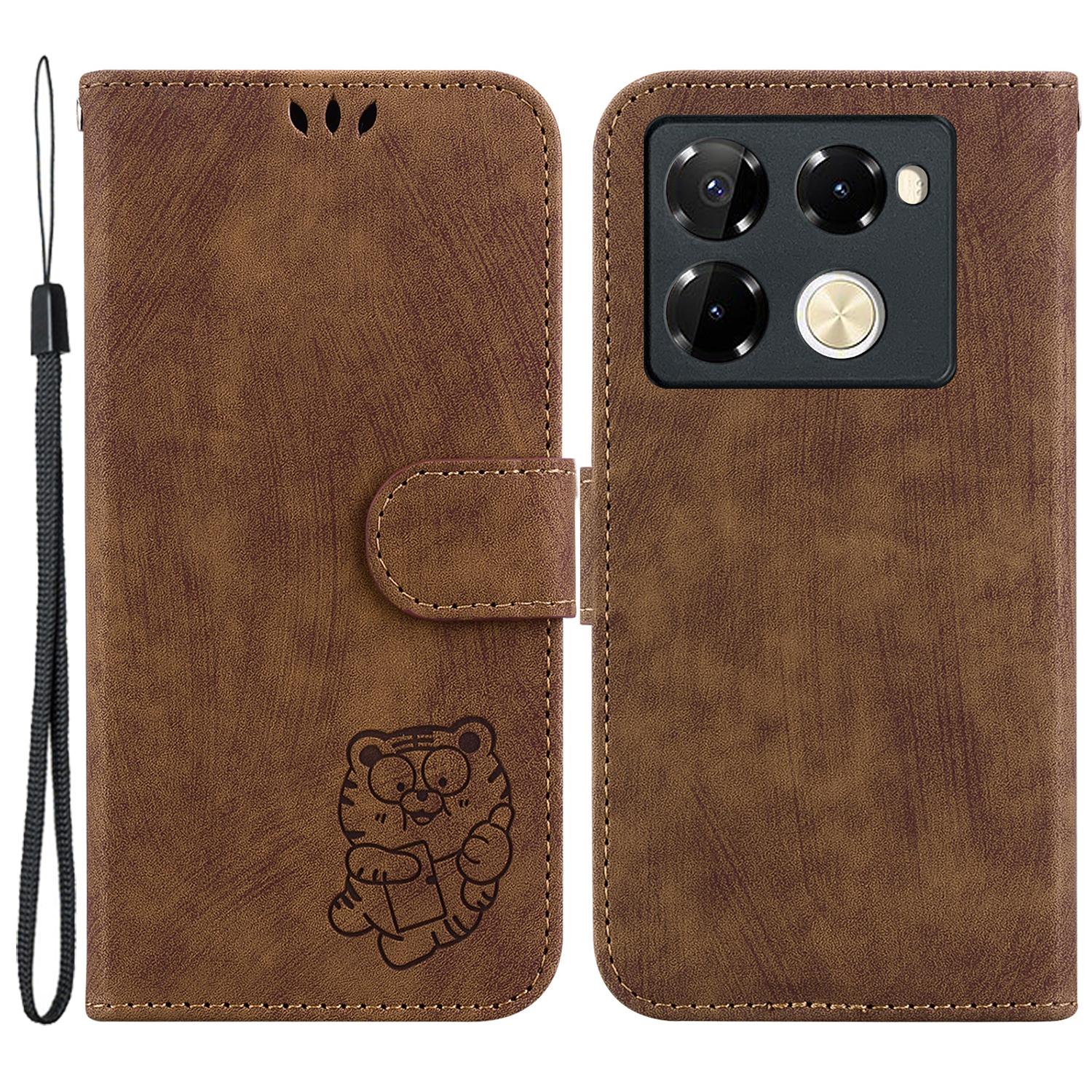 

For Infinix Note 40 Pro 5G/Note 40 Pro+ Case Little Tiger Imprint Leather Wallet Phone Cover Brown