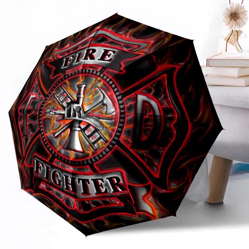 Courage et Honneur des Pompiers Parapluie Automatique d'Extérieur Design Rétractable avec 8 Baleines Durabilité Léger Cadeau Parfait pour les Amis la Famille