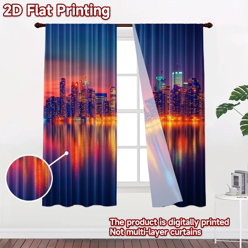 2D flat Photography Backdrop Tapestry City Skyline at Sunset 100% Polyester Festive Backdrops Perfect for Suitable for