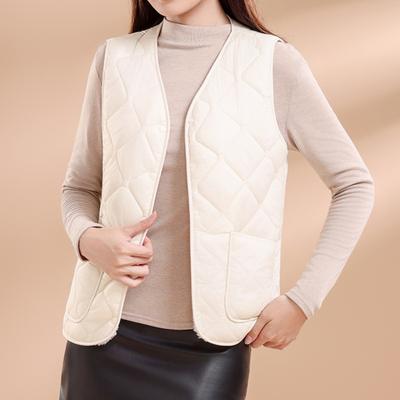 Colete de Inverno Feminino Decote em V Sem Mangas Abotoamento Simples Casaco Colete com Bolsos Cor Sólida Forro de Veludo Espesso