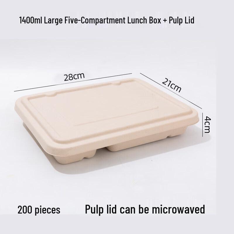 ZLIII Biodegradable 5-Compartment Disposable Meal Boxes with Pulp Lids