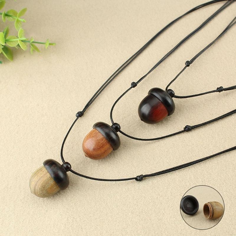 Retro Twist Ebony Acorn Pendant Gawu Box Long Necklace Simple Literary Men and Women Jewelry Wishing Bottle Jewelry