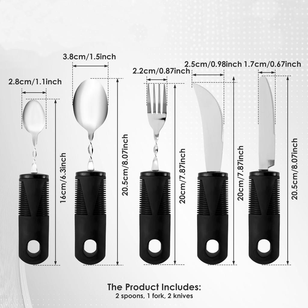 Rostfritt Stål Anpassningsbart Bestickset Lätt att Greppa Bestick Böjbart Väger Silverbestick för Handtremor Äldre Funktionsnedsättning