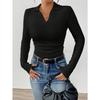 Black V Neck Long Sleeve Fitted Women S Basic Shirt For Autumn Winter