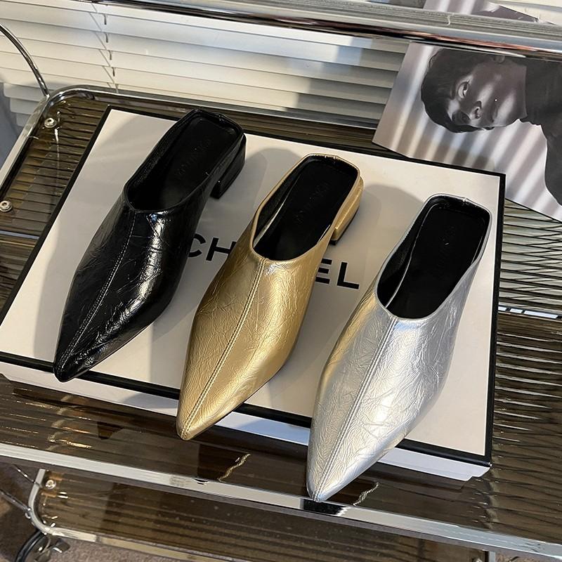 Fashion Fashion Pointed Toe Mules Slippers Women Low Heel Slingback Sandals Ladies Elegant Dress Slides Comfort Designer Pumps Women