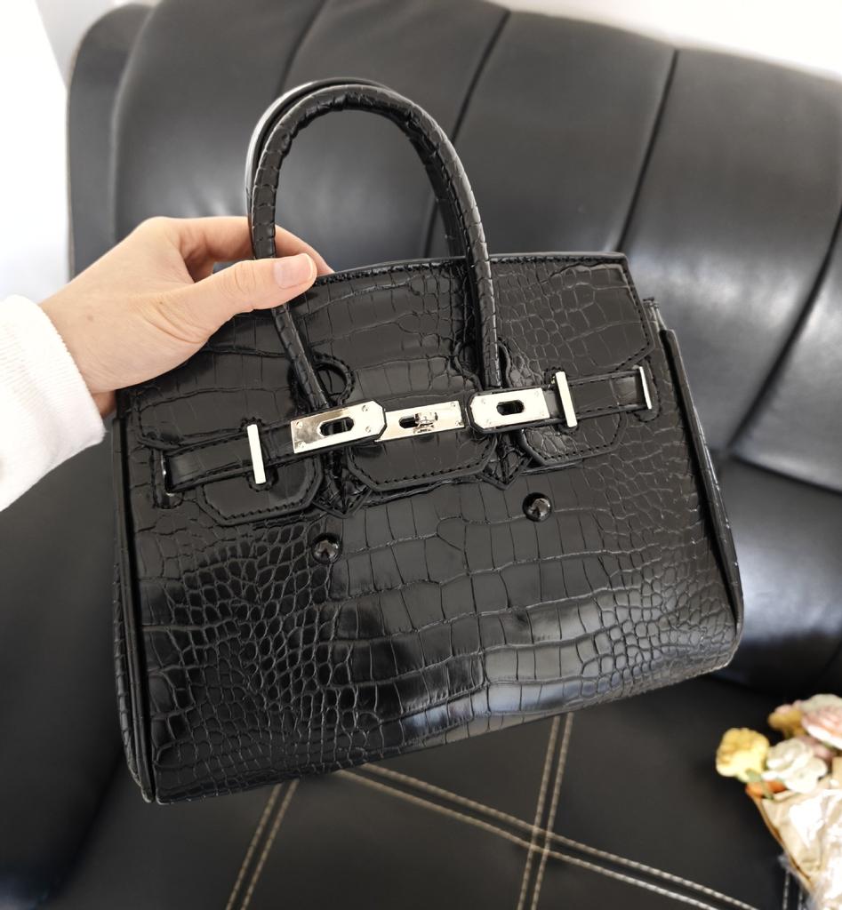 Borsa a Spalla Singola a Tracolla Kelly, Borsa Classica Platino con Texture Coccodrillo, Borsa a Mano di Lusso ad Alta Capacità