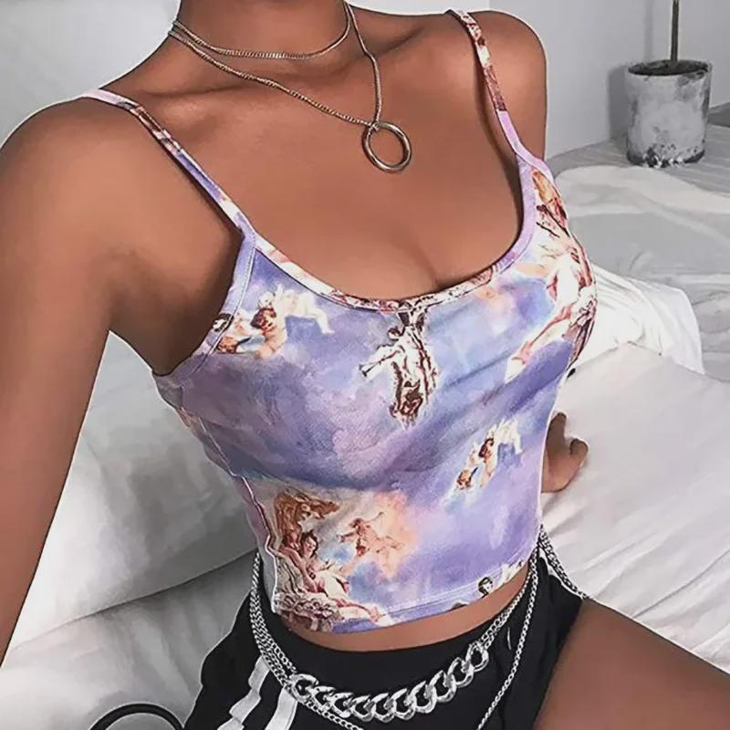 

2024 Spring/Summer Women s Angel Cupid Print Sling Tank Top Small