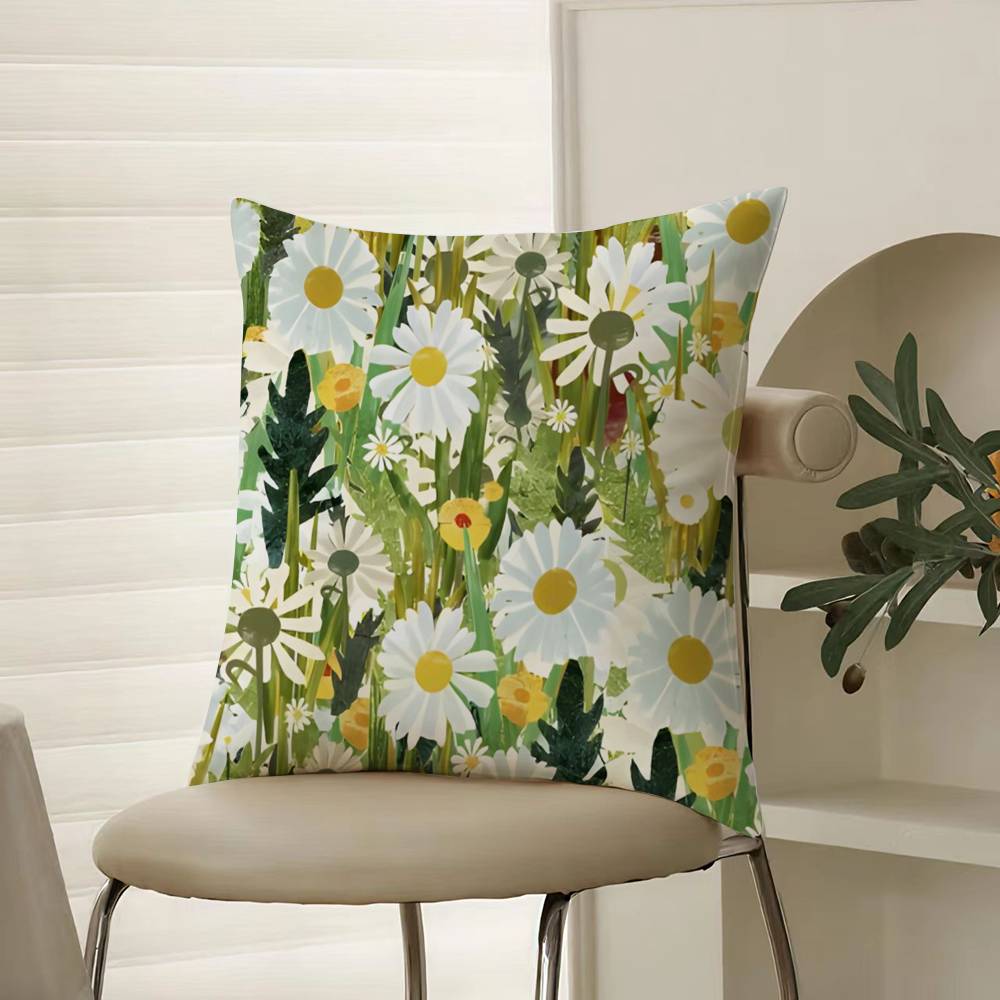 Bright And Elegant Single Printed Flowers Pillow Case Comfort Sofa Bed Silky Elegant Invisible Zipper Decorative Cushion Cover
