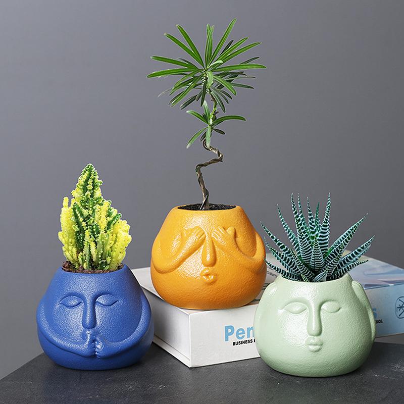 Funny Cute Cartoon Succulent Flowerpot Handicraft Unique Green Plant Pot Ceramic Pot Home Decor