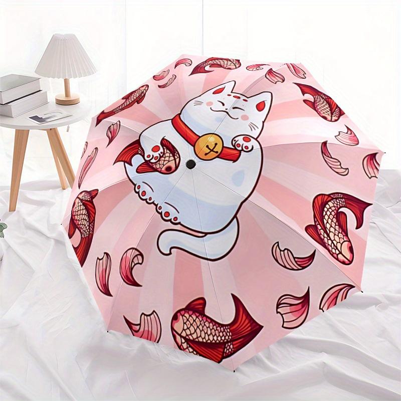 1pc Maneki Neko Fishes Automatic Umbrella   Auto Open/Close Folding Umbrella with  8 Rib Frame, 3 Fold Compact Umbrella for Men & Women, 137
