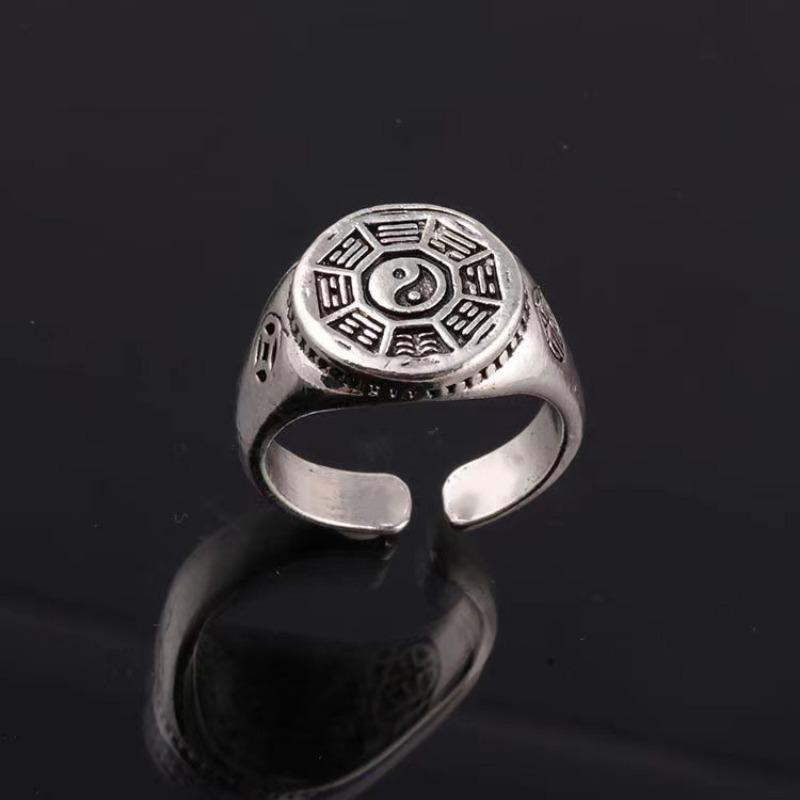 New Ring Men's Tai Chi Bagua Transport Nine-character Mantra Wide Food Punk Ring