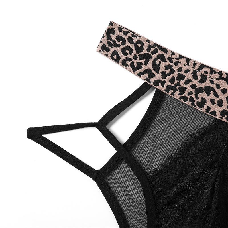 Leopard print men's erotic underwear temperament splicing lace sexy breathable hollow temptation perspective underwear