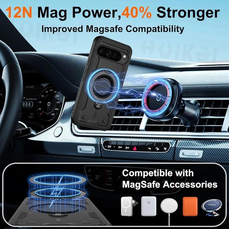 Premium Car 360°rotate Bracket Armor Phone Cases for Google Pixel 10 9 Pro XL 9A Drop Proof Magnetic Charging Protector Cover