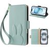Carina custodia a portafoglio in pelle con coniglio e fiore 3D, supporto per telefono, per iPhone 17 Air 16 15 PM 14 13 12 11 Pro Max XR XS SE 16e 6 7 8 Plus, slot per schede, cover a libro