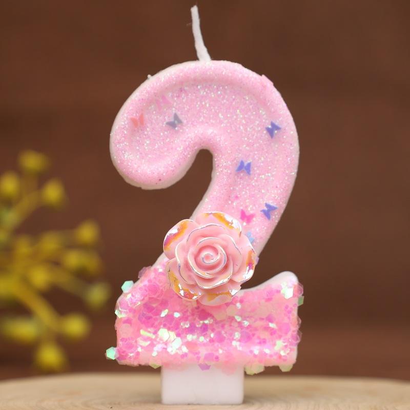 New Pink Rose Flower Creative Digital Birthday Candle Cake Decoration Party First Year Candle Shein