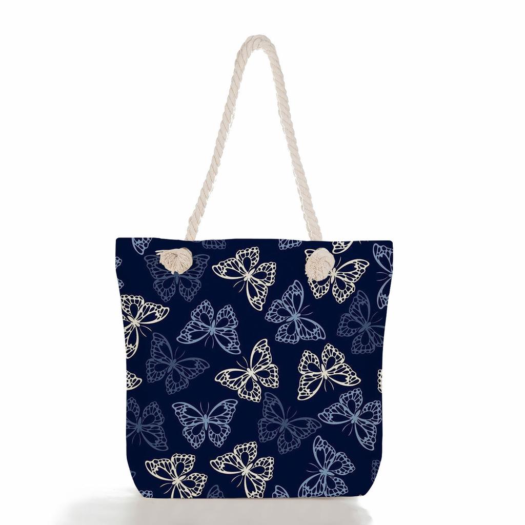 Multifunctional Butterfly Printed Thick Rope Shoulder Beach Bag Casual large capacity handbag 7614