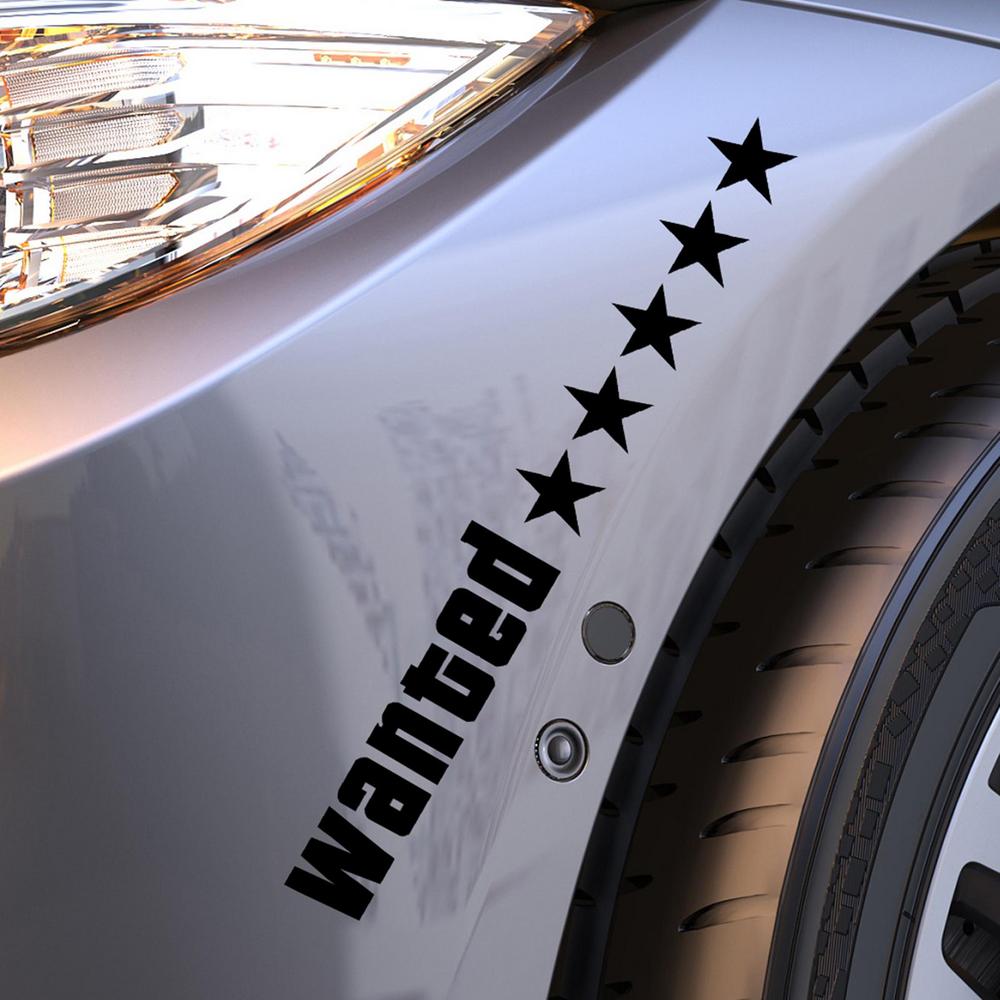 

Наклейка на автомобиль Wanted, водостойкая, автомобильные декорации, наклейка с пятью звездами, наклейка на автомобиль, украшение кузова автомобиля, наклейка для заднего окна грузовика чёрный