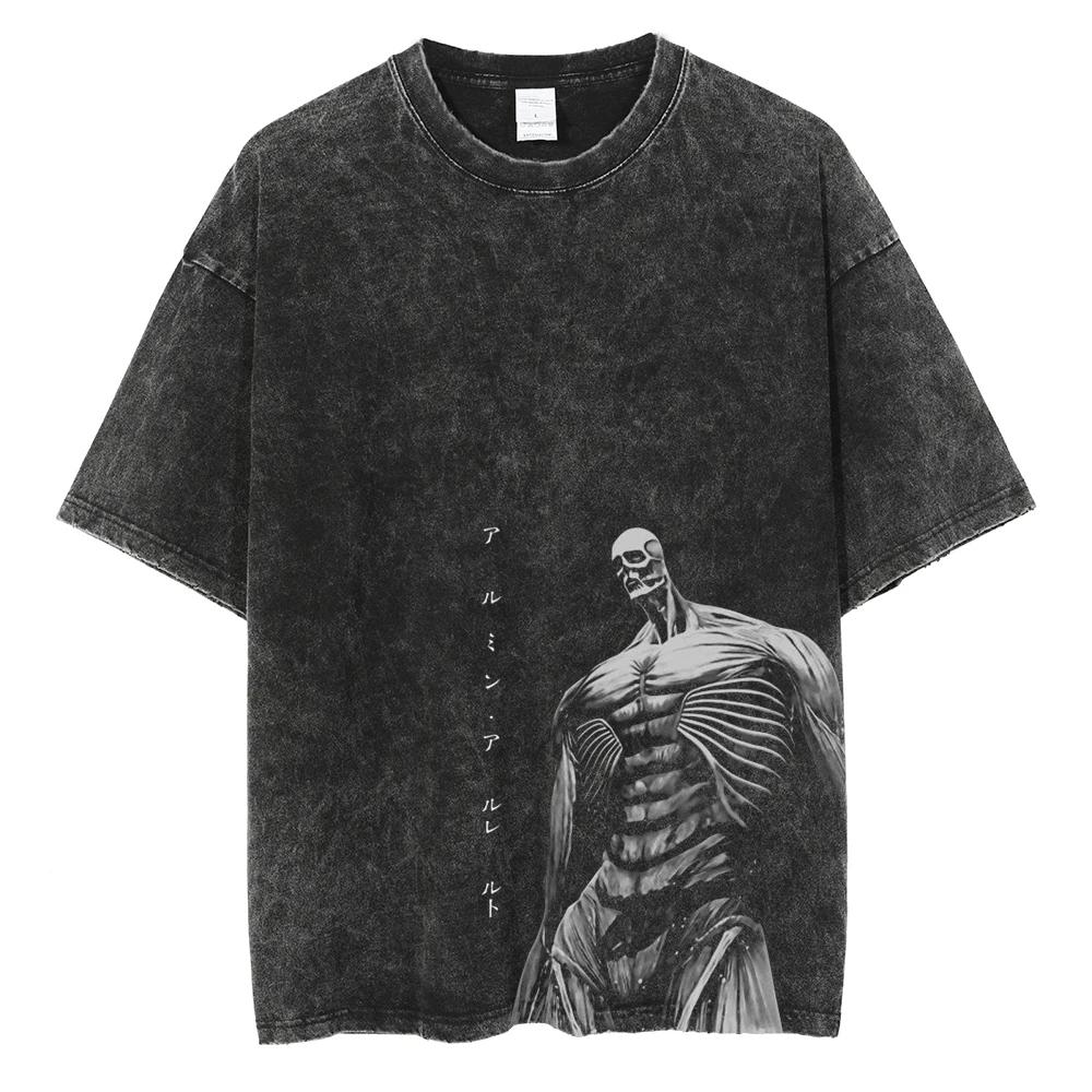 Hip Hop T-Shirt Anime Printed Streetwear Short Sleeve Vintage Japanese Graphic TShirt Men Harajuku Casual Loose Washed Tees