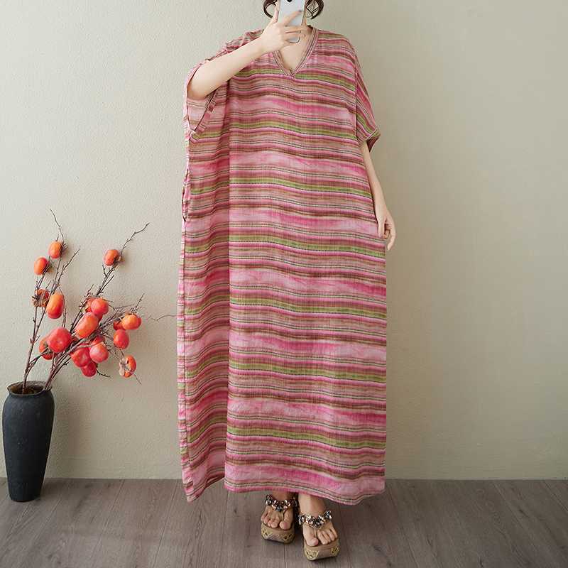 Vestido Largo Vintage para Mujer con Estampados de Algodón y Lino