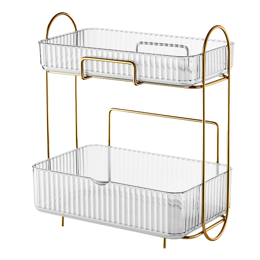 2 Layers Bathroom Counter Organizer with Removable Box Large Capacity Makeup Storage Shelf for Bedroom Countertop