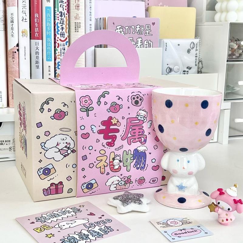 High-value Hand-painted Polka Dot Puppy Goblet Girl Cute Ice Cream Cup Couple Ceramic Mug Birthday Gift