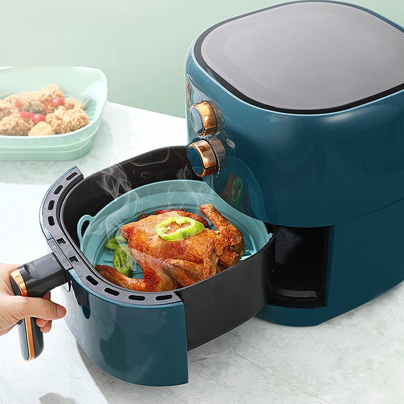 Air Fryer Silicone Basket Pot Square Foldable Airfryer Oven Baking Tray Mold Liner Reusable Oil-Free Kitchen Cooking Accessories