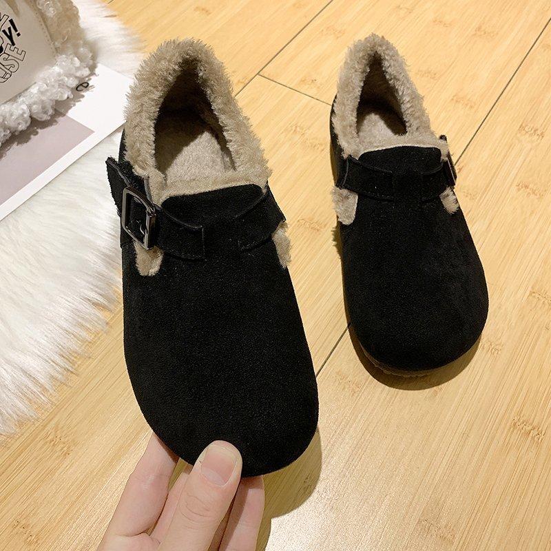 

Женские осенне-зимние теплые туфли на плоской подошве с флисовой подкладкой и металлической пряжкой, женские повседневные мокасины, низкие хлопковые туфли без застежек 35 чёрный