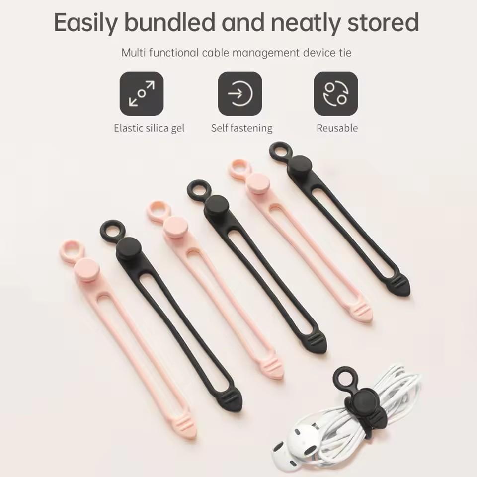 Silicone Cable Ties Set Elastic Reusable Cord Organizer Multi-function Wire Clip Bandage Cable Wire Storage Harness Strap