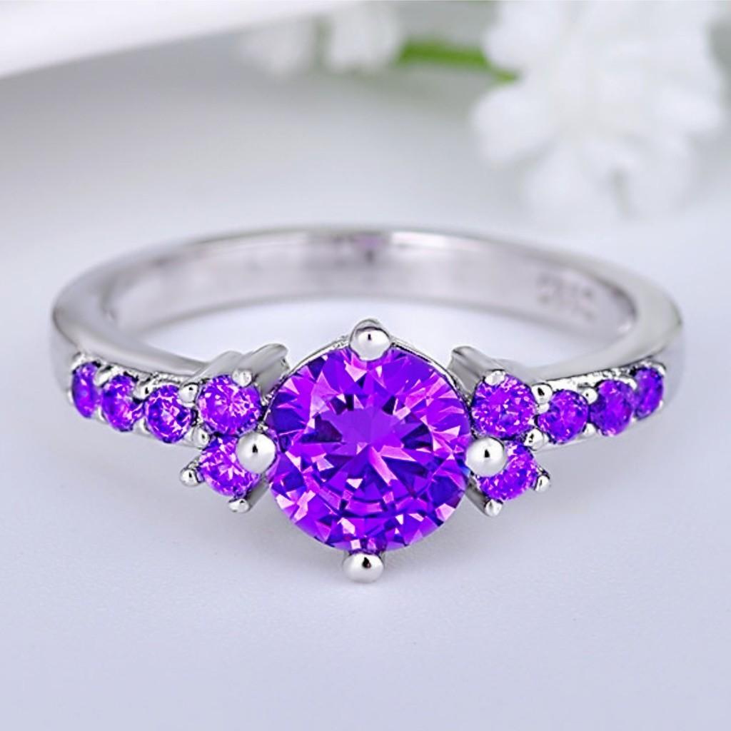 Chic Purple Stone Wedding Band Unisex Plated Copper Modern Jewelry