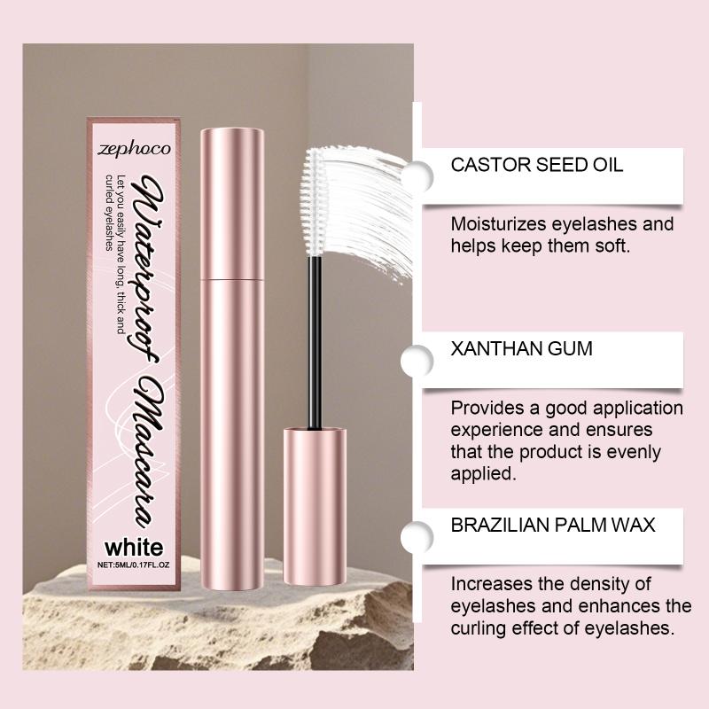 White Curling Mascara Waterproof Sweatproof Long-Lasting Non-smudge Natural Large Eye Makeup Brown Eyelashes Cosmetics Tools 5ml