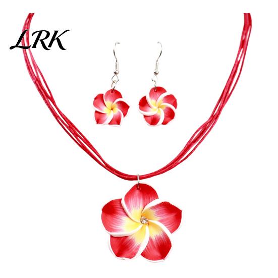 Sensitive Skin Friendly Earrings 2Pcs/Set Lightweight Floral Jewelry Set, Polymer Clay Realistic Flower Easy Wear Charm Necklace, Hawaiian Style Drop