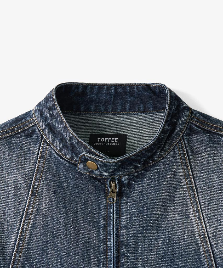 Toffee Vintage Snap Denim Blouson Jacket (Washed Indigo)