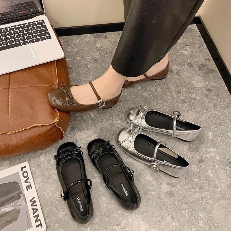 Fashion Women's Shoes 2024 Fashion Buckle Women Flats Spring Square Toe Shallow Solid Solft Sole Casual Comfortable Office Ladies Shoes