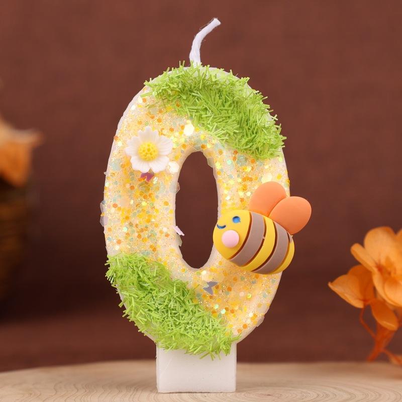 

Green Yellow Bee Birthday Number Candle Party Cake Decoration Handmade Birthday Candle 0