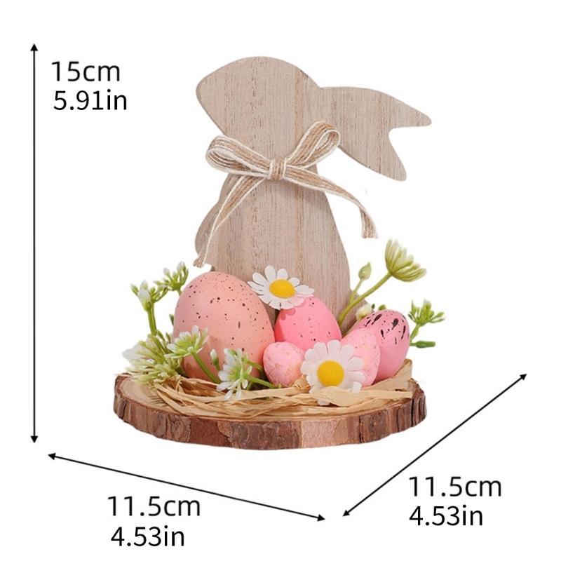 Hand Carved Wood Easter Hare Ornament Wooden Animal Figurine Festival Decoration For Mantels Tabletop Shelf Display